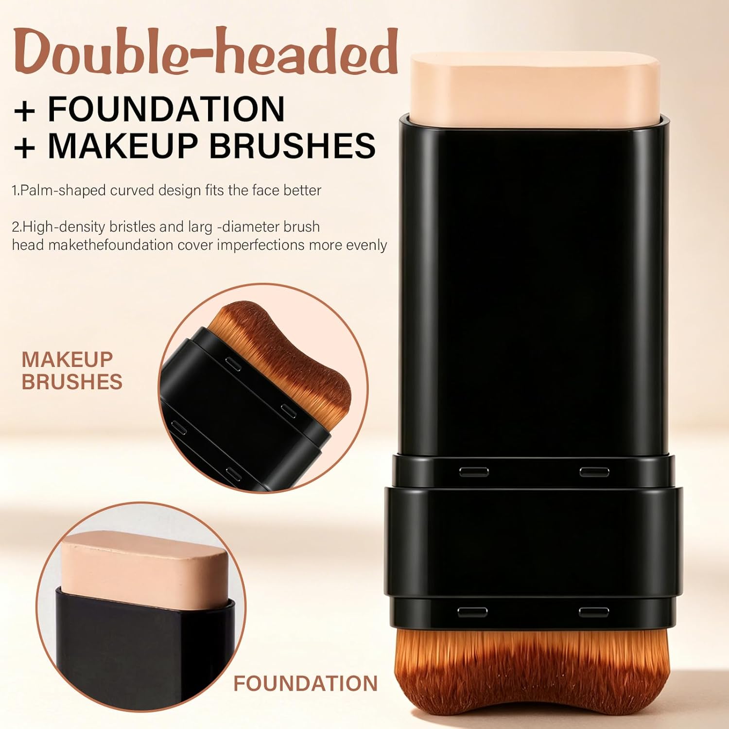 ZaiDoc Concealer Foundation Stick, 2-in-1 Long-Lasting Foundation and Concealer with Brush, Creamy Full Coverage for Dark Circles & Blemishes, Hydrating Olive & Camellia, 2.09 Oz (05#) DEEP WHEAT