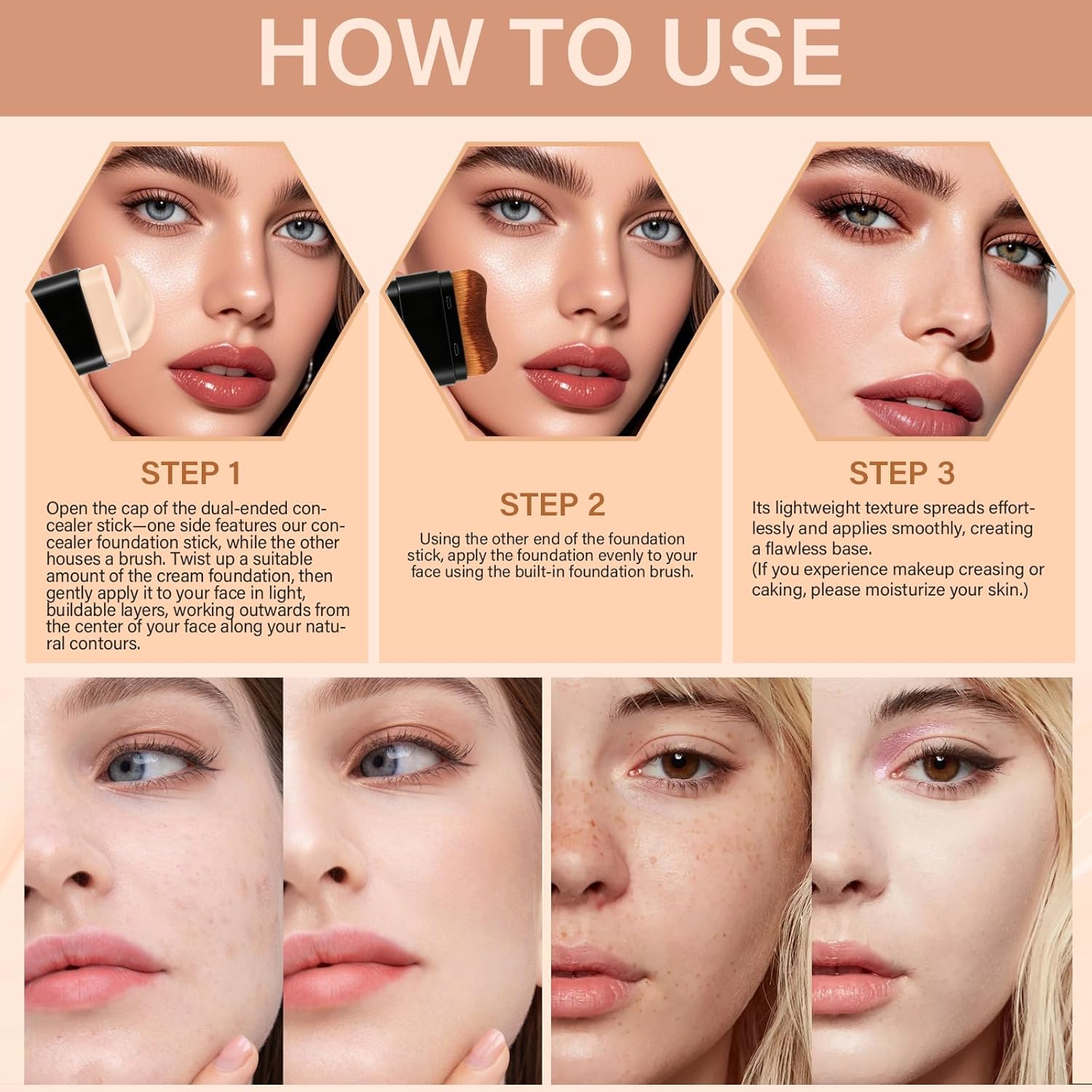 ZaiDoc Concealer Foundation Stick, 2-in-1 Long-Lasting Foundation and Concealer with Brush, Creamy Full Coverage for Dark Circles & Blemishes, Hydrating Olive & Camellia, 2.09 Oz (05#) DEEP WHEAT