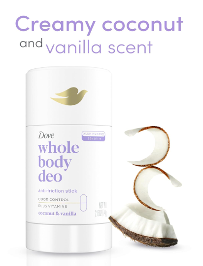 DOVE  Whole Body Deodorant Anti-Friction Stick Coconut & Vanilla Scent