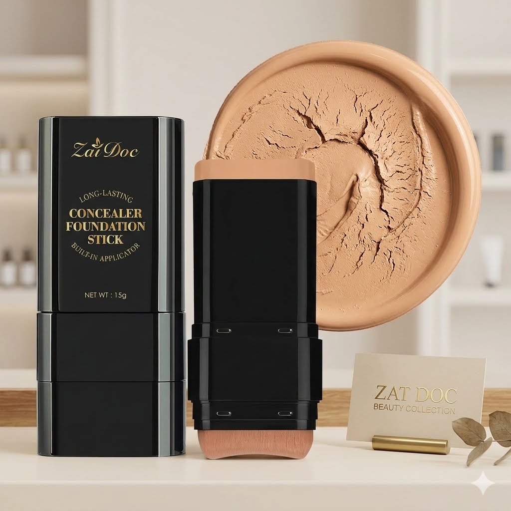 ZaiDoc Concealer Foundation Stick, 2-in-1 Long-Lasting Foundation and Concealer with Brush, Creamy Full Coverage for Dark Circles & Blemishes, Hydrating Olive & Camellia, 2.09 Oz (05#) DEEP WHEAT